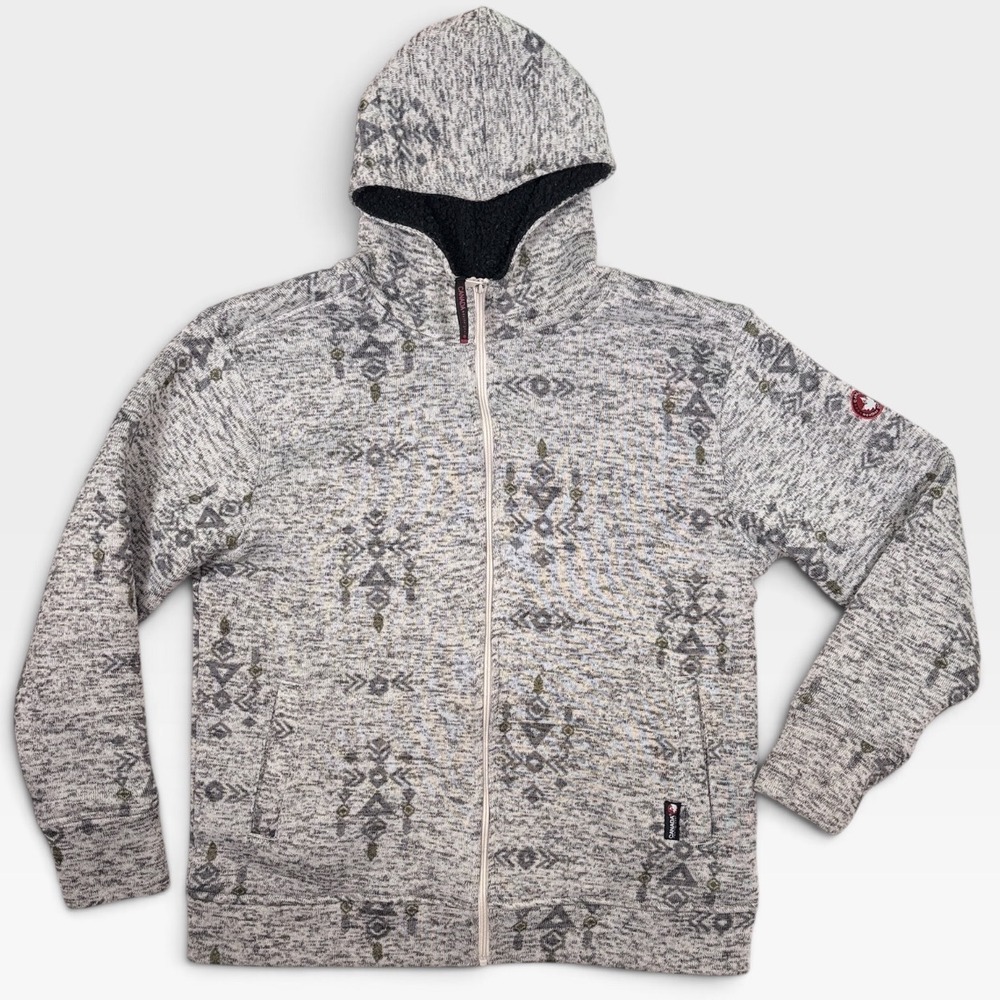 Canada Weathergear Jacket Mens XL Gray Aztec Sherpa Lined Full Zip Tribal Hoodie